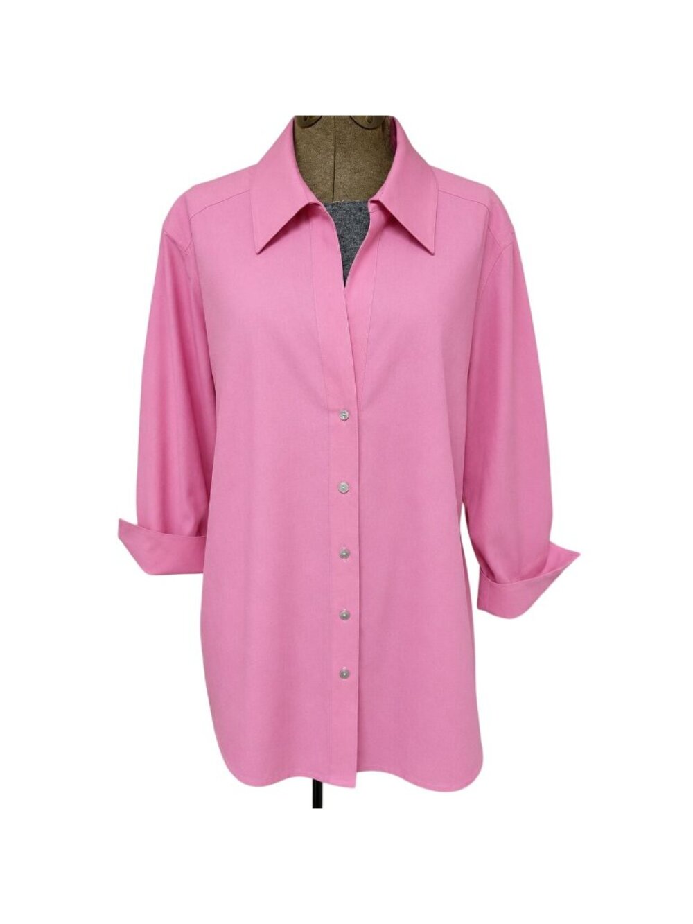 Foxcroft Blouse Womens 20W Pink Button Front 3/4 Sleeve Non Iron Business Casual